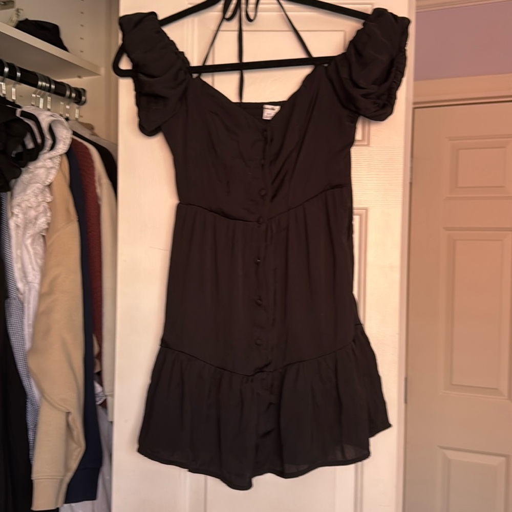 kimchi blue urban outfitters black polyester dress buttons halter dress